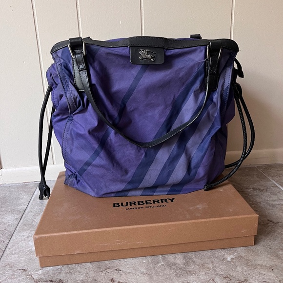 Burberry Nova Check Purple Nylon/Leather Tote - Picture 1 of 8